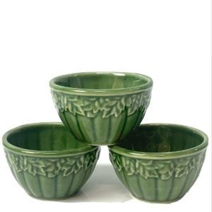 Home & Gardens Green Ceramic Round Oven-Safe Bowls x 3  - 2"Tall  3 3/8" wide